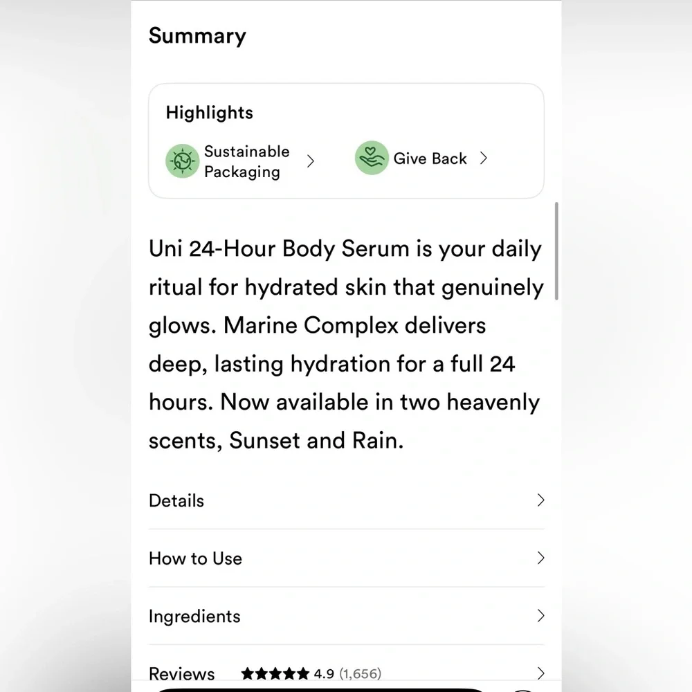 uni  24 hr serum and oil set in Rain